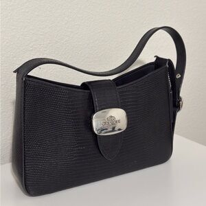 Coach Textured Black Shoulder Bag with Silver Accent